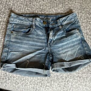 American Eagle Blue Midi Jean Shorts